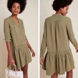 Maeve Katie Textured Utility Tunic Ruffled Front Flap Pockets Pullover S…